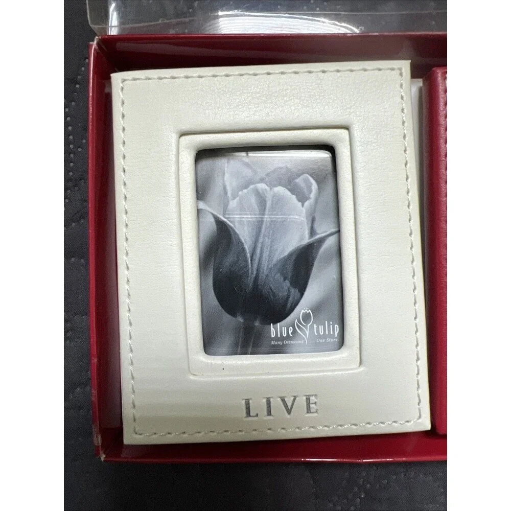 Blue Tulip 3pc LIVE LOVE LAUGH Leather Photo Frame Set 2 1/2”x1 1/2” Accent Gift